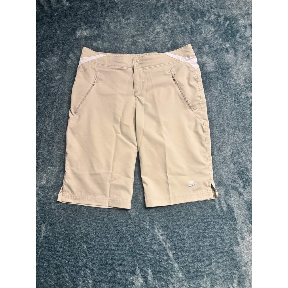 Nike Bermuda Shorts Women Small 4 6 Tan Khaki White Athletic Golf Zip Pockets